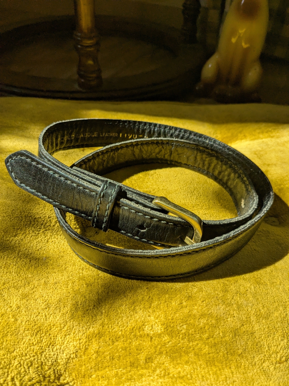 Vtg 80's Antique Saddle Leather Belt with Brass Buckle